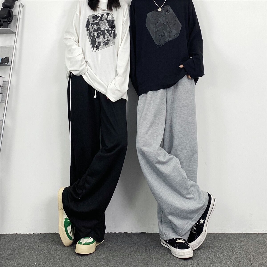 Quần Thể Thao Ống Rộng Họa Tiết Kẻ Sọc Thời Trang Hàn Quốc Mới Cho Nữ