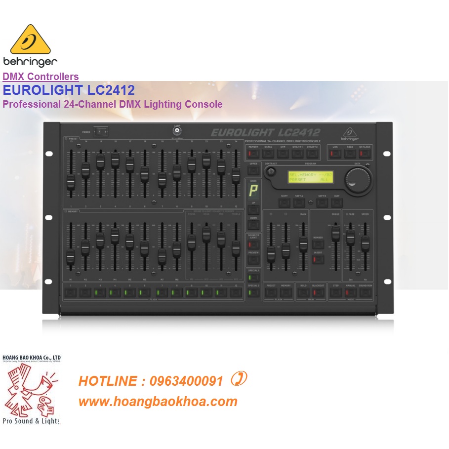 LC2412 V2 Bàn Điều Khiển Đèn Behringer - Bảng điều khiển ánh sáng với 24 kênh cài sẵn, có thể gán cho 512 kênh DMX
