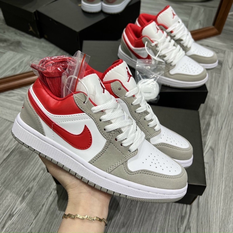 GIÀY THỂ THAO SNEAKER JD XÁM GÓT ĐỎ THẤP CỔ NAM NỮ