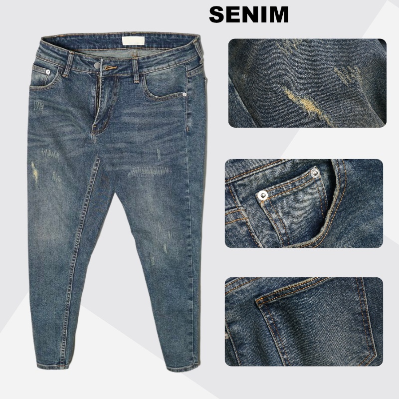 Quần jean nam SENIM, Quần bò vải Denim co giãn, Form skinny, jean nam cao cấp S1158