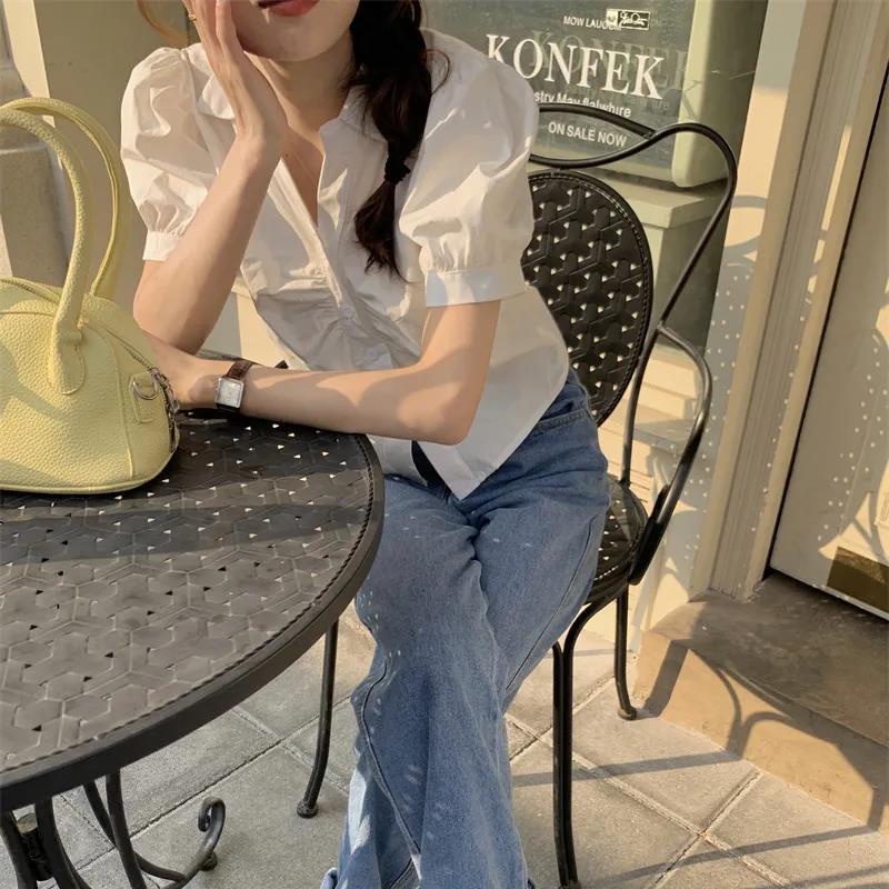 Áo Sơ Mi Tay Ngắn Phồng Ôm Dáng Mẫu Mới 2023 Thời Trang Mùa Hè Phong Cách Hàn Quốc
