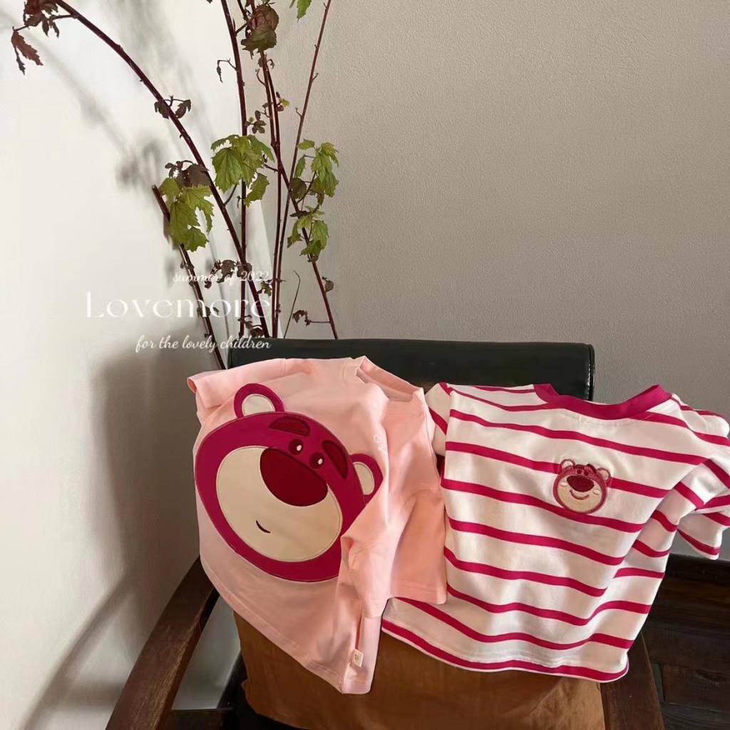 Áo Thun Cotton Tay Ngắn In Hình Gấu Hoạt Hình Màu Hồng Thời Trang Mùa Hè 2022 Dành Cho Bé Gái