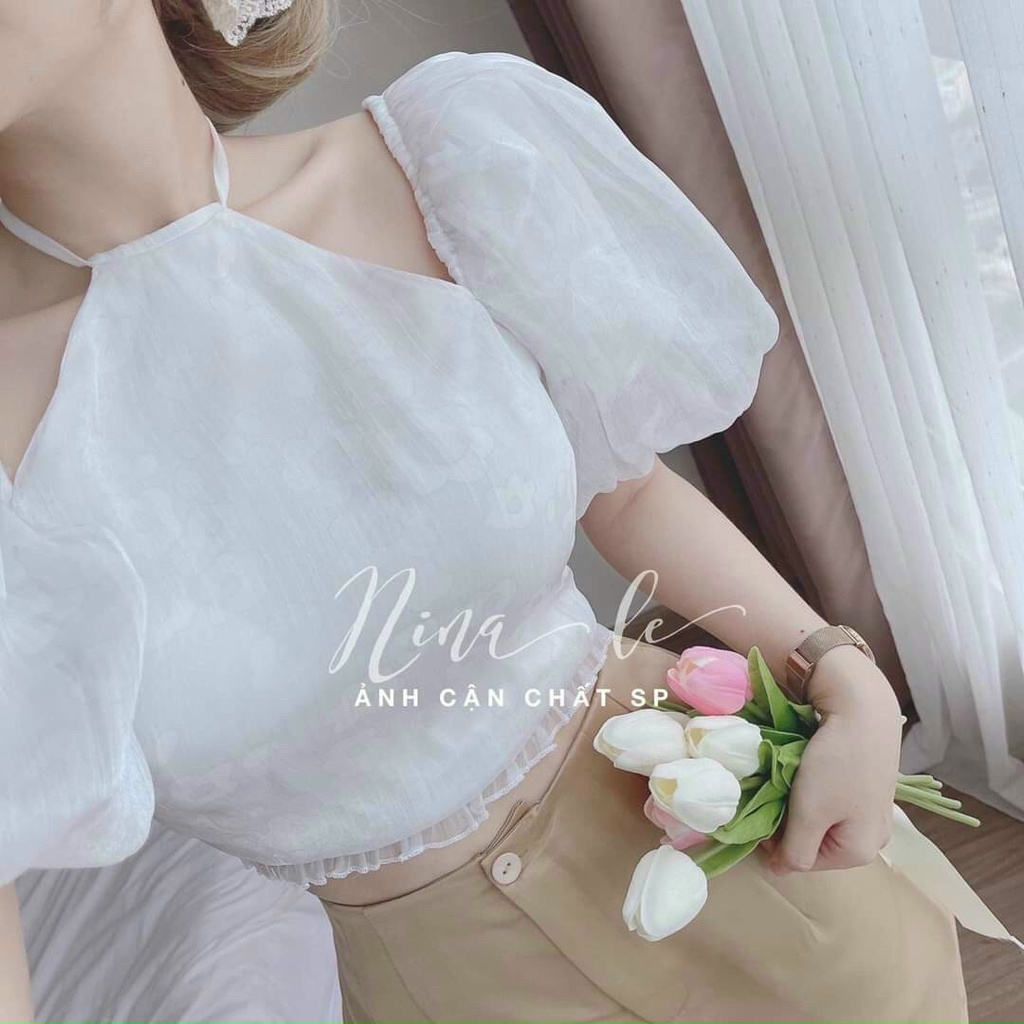 Sét bộ nữ thời trang mặc đi chơi chất cotton lạnh áo cổ yếm xẻ vai tay phồng ngắn mix quần đùi bánh bèo