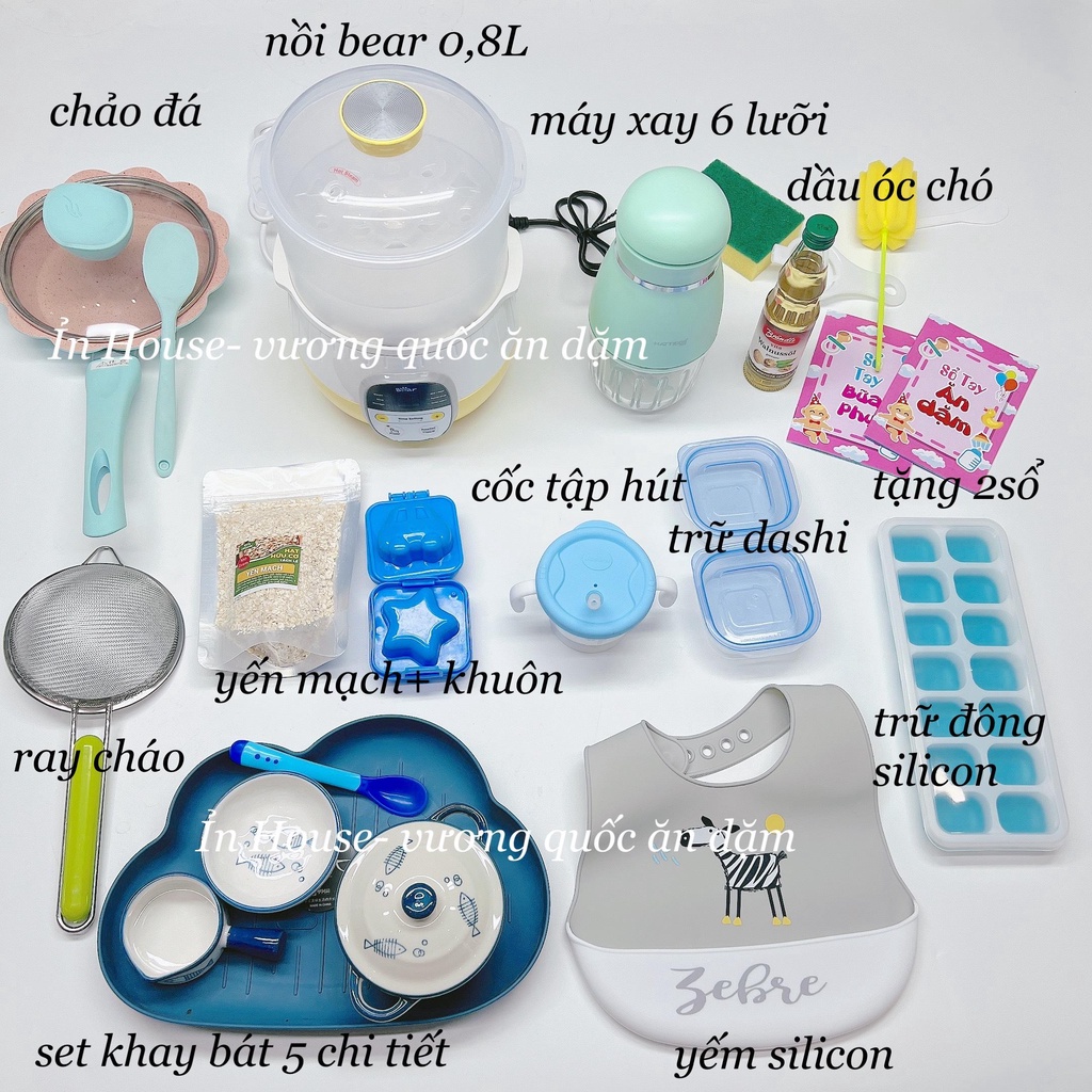 Combo ăn dặm đầy đủ bé trai/bé gái tùy chọn màu