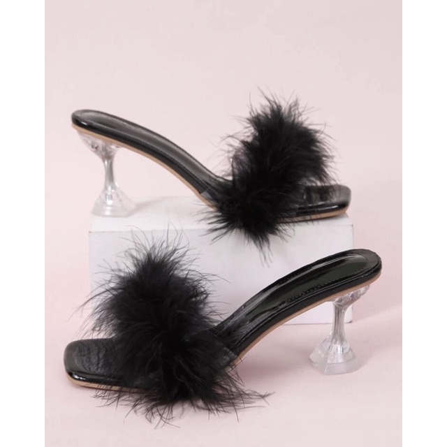 (Order) Dép cao gót phối lông 7cm
