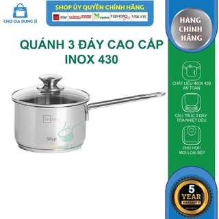 Quánh inox 3 đáy Fivestar 12cm nắp kính