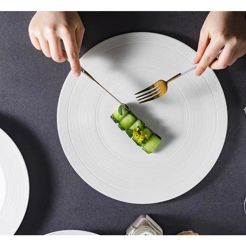 Đĩa Tấm Phẳng Viền Rộng Vân xoáy Size đại 30cm, đĩa sứ nhà hàng cao cấp