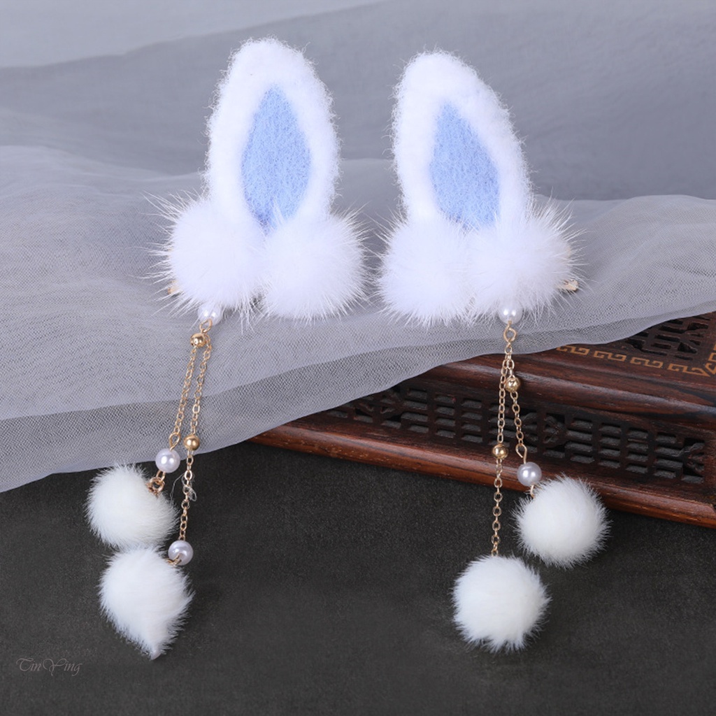 Cặp kẹp tóc tai thỏ GETNOIVAS bằng lông nhung dễ thương xinh xắn
