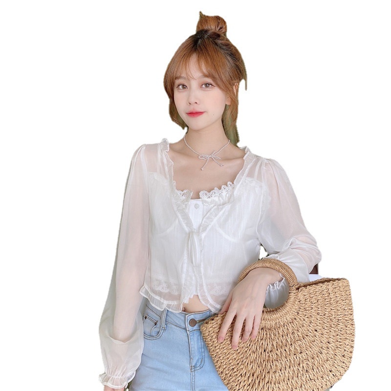 Áo Khoác cardigan Chống Nắng Mùa Xuân Hè 2023 Mới Với Váy Voan Và Áo Choàng Cổ Tích