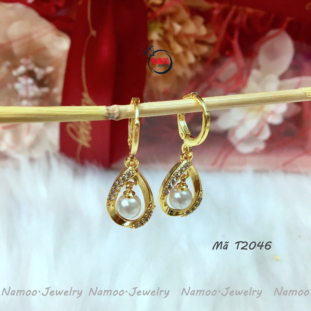 Khuyên Tai Khóa Tròn hạt Ngọc Nhỏ Thả T2046 Đẹp Cho Nữ