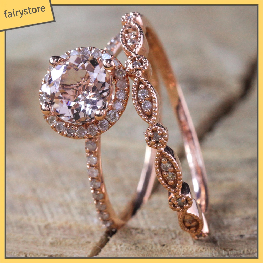 Bộ 2 Nhẫn Đính Đá Zircon 1 Cái Cho Nữ