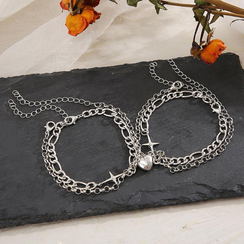 Set 2 Vòng Tay Cặp Đôi Từ Tính Kết Hợp Hình Trái Tim Dễ Thương Thích Hợp Làm Quà Tặng Lễ Tình Nhân