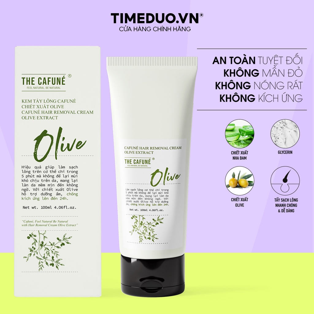 Kem Tẩy Lông Chiết Xuất Olive The Cafuné, Sạch Lông Vùng Kín Bikini Chân Tay Nách Bụng Ngực Triệt Lông Trong 5 Phút 100m