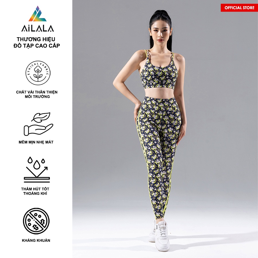 Bộ đồ tập Yoga Gym Pilates Nữ đẹp cao cấp AiLALA LUX57 họa tiết hoa mai