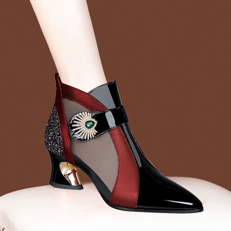 Giày Sandal Cao Gót Hở Ngón Bằng Da Thật Mềm Phối Lưới Rỗng Thời Trang Mùa Hè Cho Nữ
