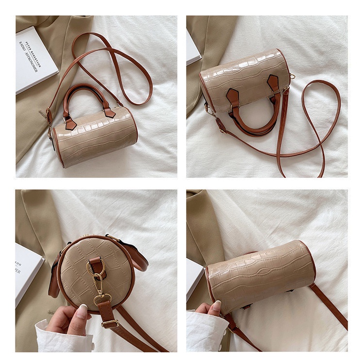 Túi Xách Đeo Vai Kiểu Xi Lanh Màu Tương Phản Thời Trang Hàn Quốc 2023 Cho Nữ