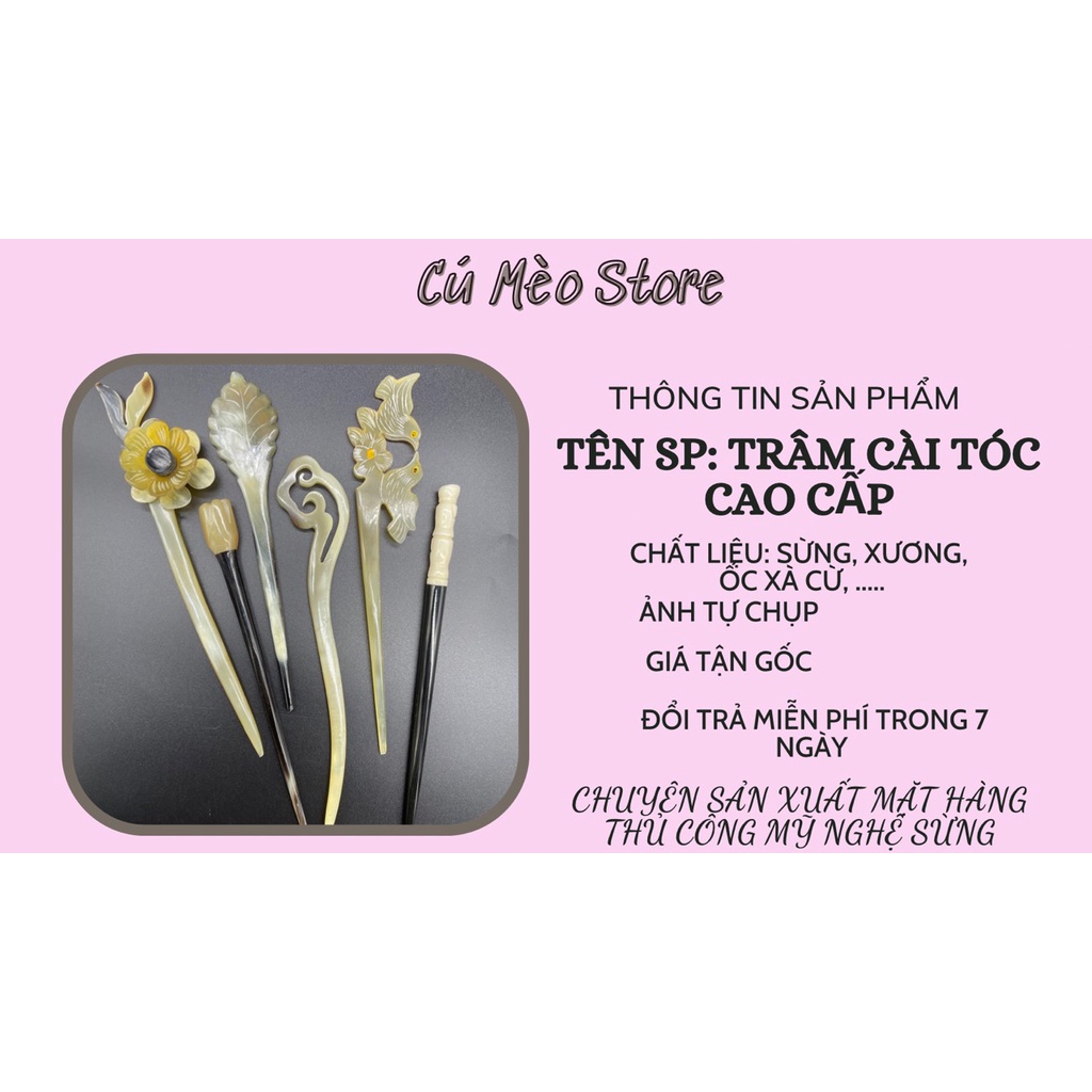 Trâm Cổ Trang Cài Tóc Bằng Sừng Đục Khắc Tạo Hình Hot Trend Hàng Xuất Dư Giá Tại Xưởng CÚ MÈO STORE MÃ TRAMSU