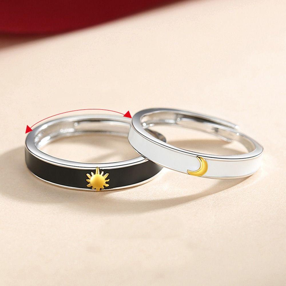 Mocho Nhẫn Cặp Đôi Hình Mặt Trời &amp; Mặt Trăng Thiết Kế Tối Giản Je T 'Aime Kiểu Pháp Làm Quà Tặng