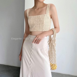Chân váy lụa cúc dọc Elegante 77180102 màu đen, be, xanh