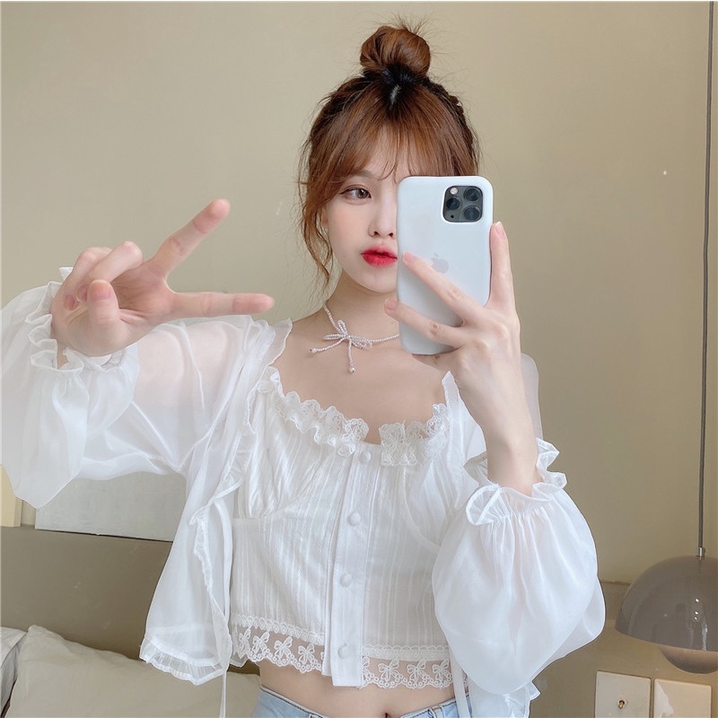 Áo Khoác cardigan Chống Nắng Mùa Xuân Hè 2023 Mới Với Váy Voan Và Áo Choàng Cổ Tích