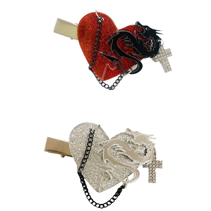 Kẹp Tóc Hình Trái Tim Bằng Acrylic Phong Cách Gothic Punk Hóa Trang Halloween