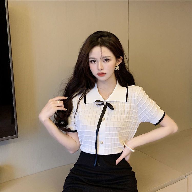 Áo polo COZOKC ngắn tay phối nơ xinh xắn dành cho nữ