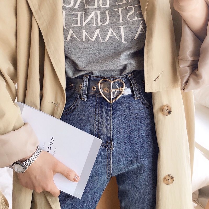 Thắt Lưng Khóa Vuông Bằng PVC Trong Suốt Phong Cách Hàn Quốc Mặc Đầm Jean