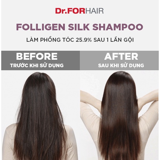 Bộ gội xả dành cho tóc mỏng và hư tổn không chứa silicon Dr. FORHAIR FOLLIGEN SILK SHAMPOO  x FOLLIGEN TREATMENT 600ml