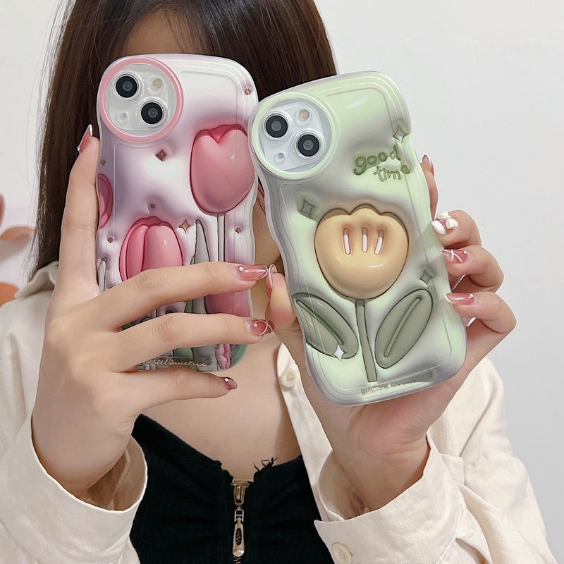 Soft Casing OPPO A17 A77S A76 A96 A54 4G 5G A16 A16S A74 A95 A94 A93 A55 A53 A33 2020 A52 A72 A92 A15 A15S A31 A1K A12E A3S A9 A5 A7 A5S A12 A11K A57 2022 A83 A71 2018 A59 F11 Pro F9 F7 F1S F5 Youth Visual 3D Tulip Flower Wavy Edge Phone Case STB 29