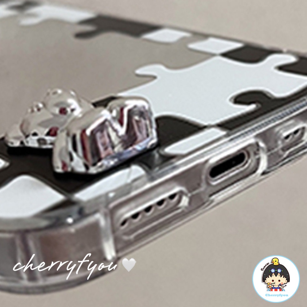 Ốp Điện Thoại TPU Mềm Mạ Gương Họa Tiết Gấu Cho IPhone 14 13 12 11 Pro Max XS XR 8 7 Plus