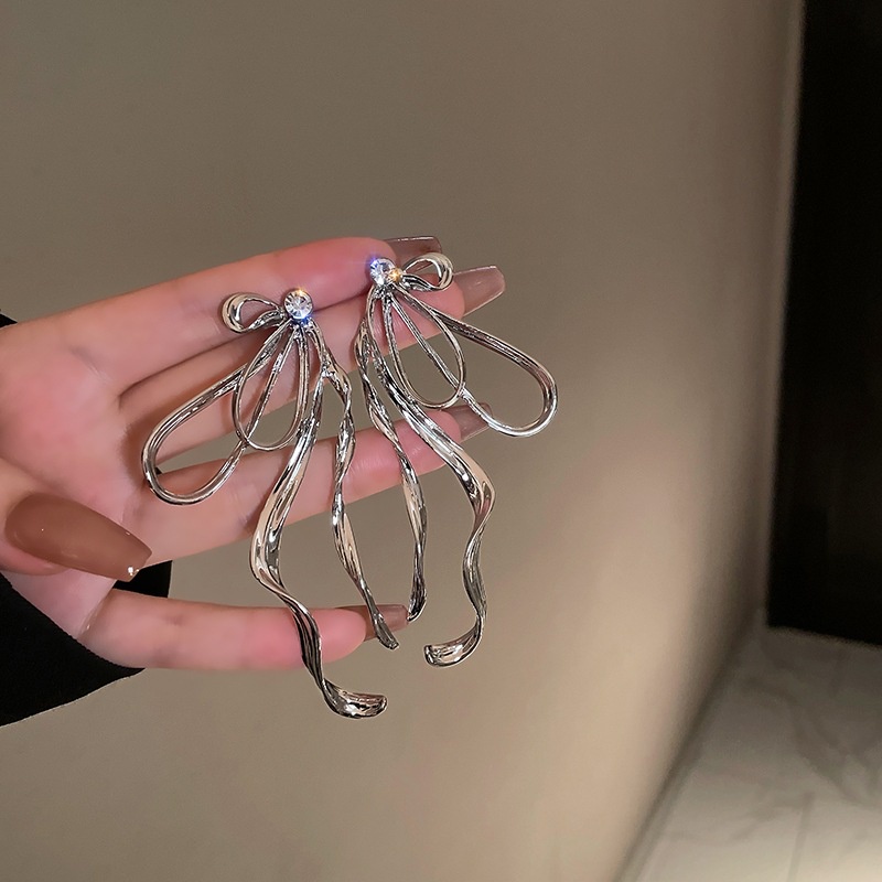 Bông Tai Mạ Bạc 925 Hình Nơ Đính Kim Cương Đơn Giản Sáng Tạo Thời Trang Phong Cách Hàn Quốc