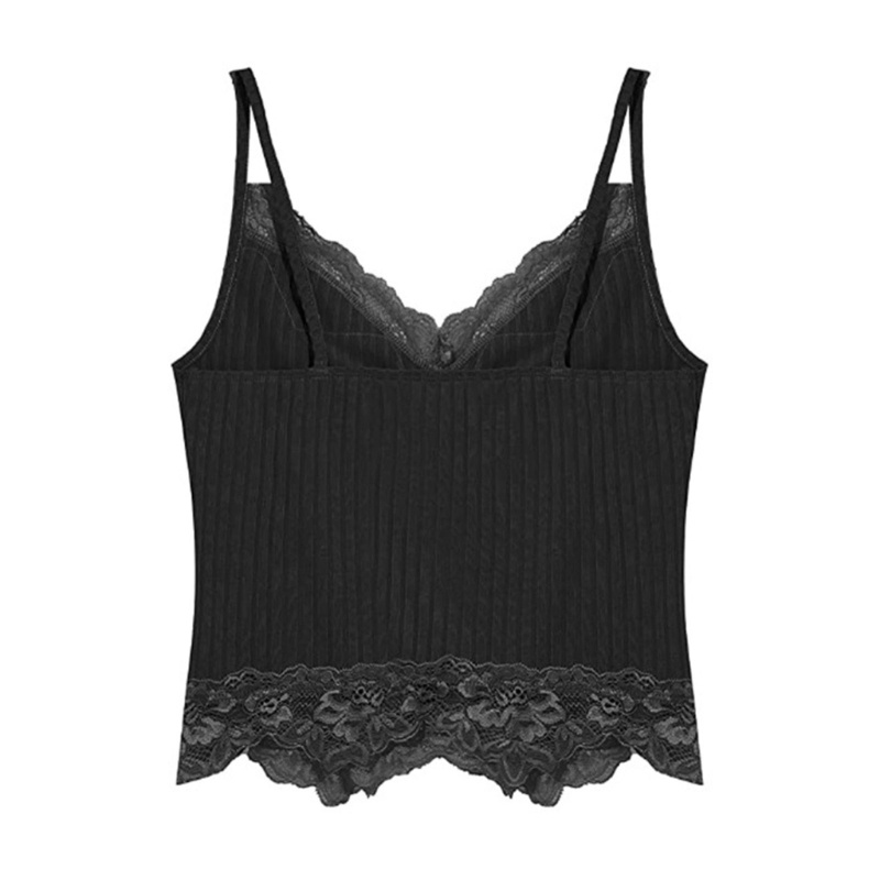 Áo Tank Top Hai Dây Cổ Chữ V Viền Ren Đơn Giản Cho Nữ
