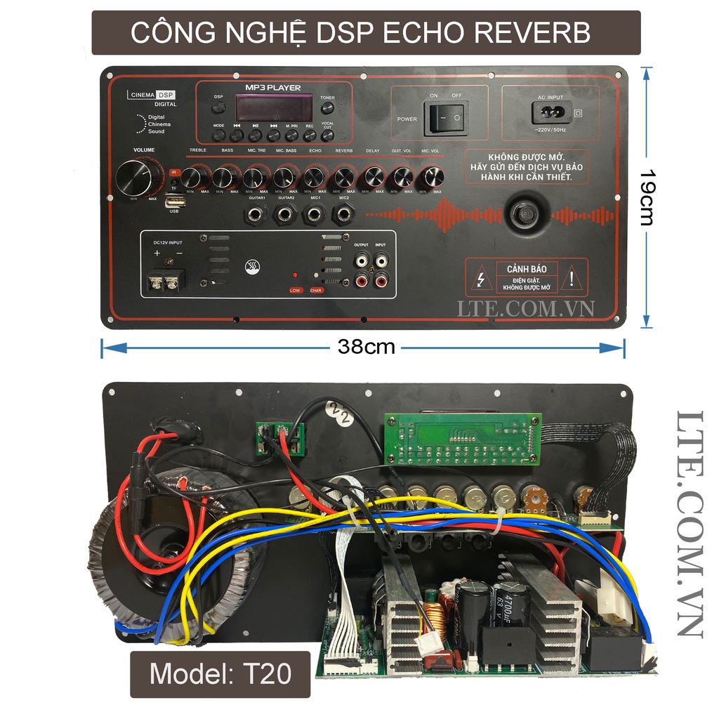 Mạch công suất loa kéo DSP Echo REVERB T20 200W chuyên loa 4 tấc