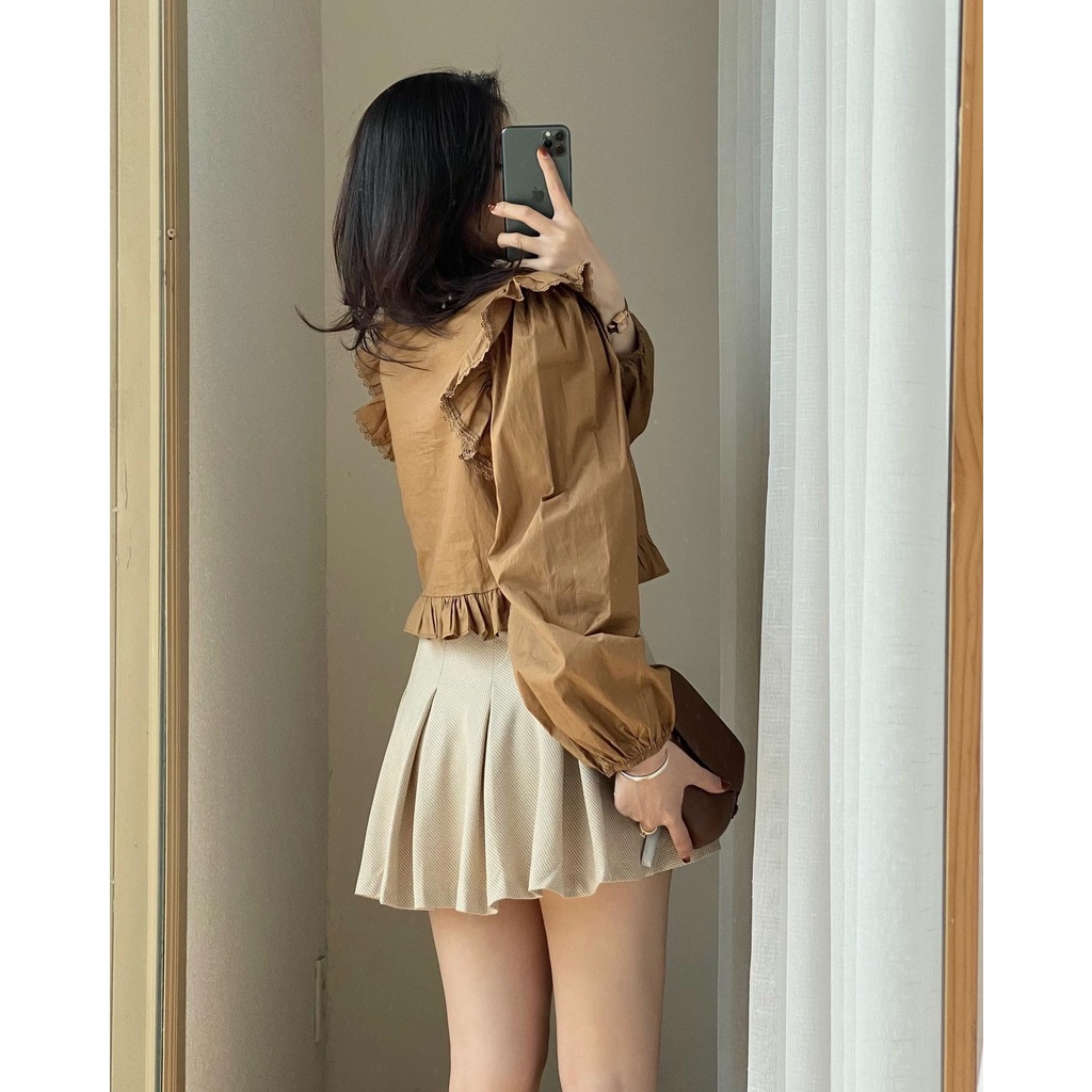 ÁO CROP CỔ VUÔNG REN BÈO_AV1515