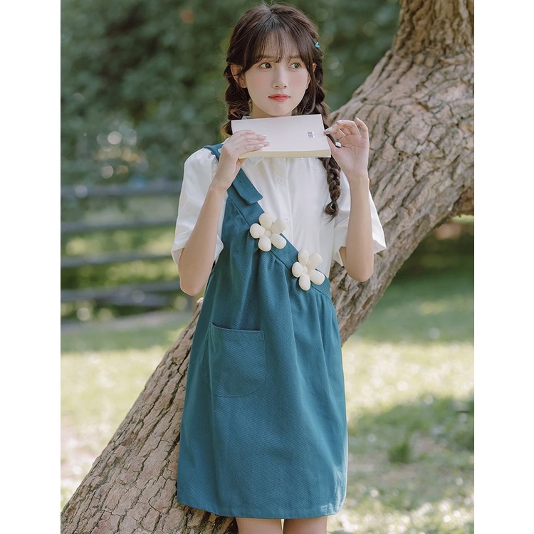 Áo Sơ Mi Thiết Kế Không Đối Xứng Kèm Đầm Hai Dây Thời Trang Mùa Hè Cho Nữ