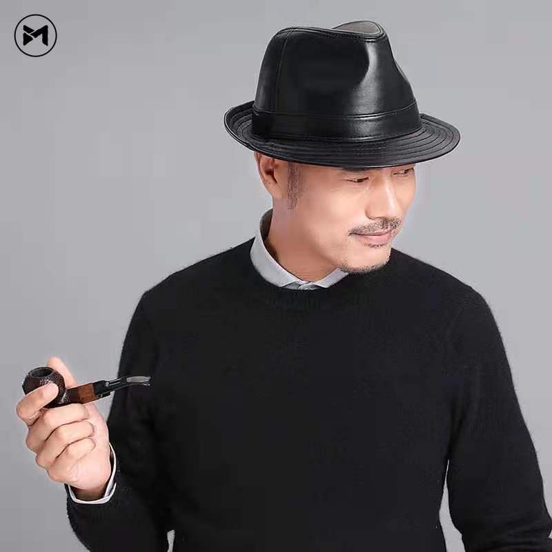 Mũ Cao Bồi Bằng Da Màu Đen Phong Cách Hàn Quốc Thời Trang Thu Đông Cho Nam