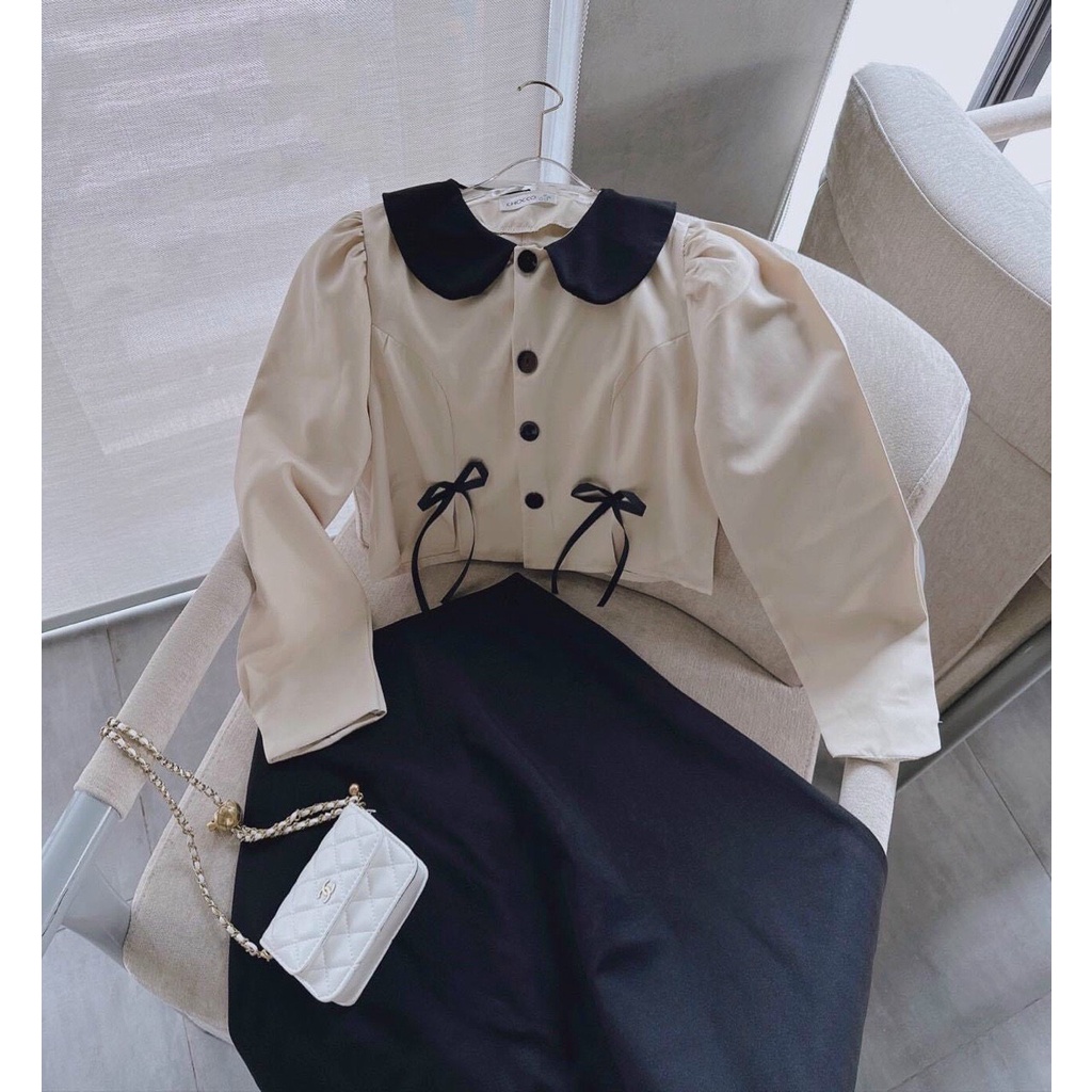 Set chân váy kèm áo tay dài phối bèo cổ cài nút thật siêu xinh dành cho các nàng yêu đi chơi, dự tiệc, thời trang nữ