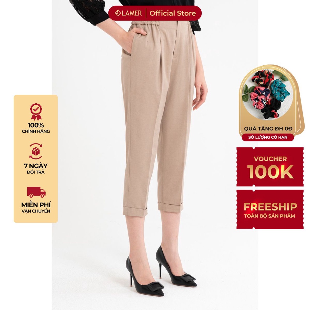 Quần baggy nữ chun sườn gấu lơ vê LAMER L64K21Q009