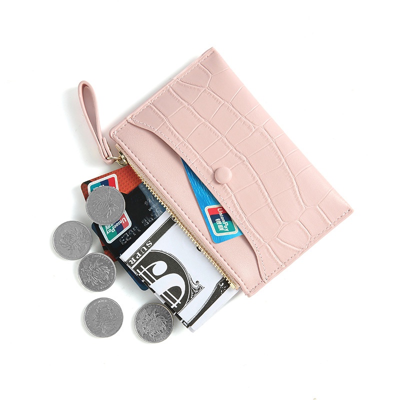 Ví IELGY da PU mỏng đựng thẻ tiền xu có khóa kéo mini thời trang đơn giản dành cho nữ