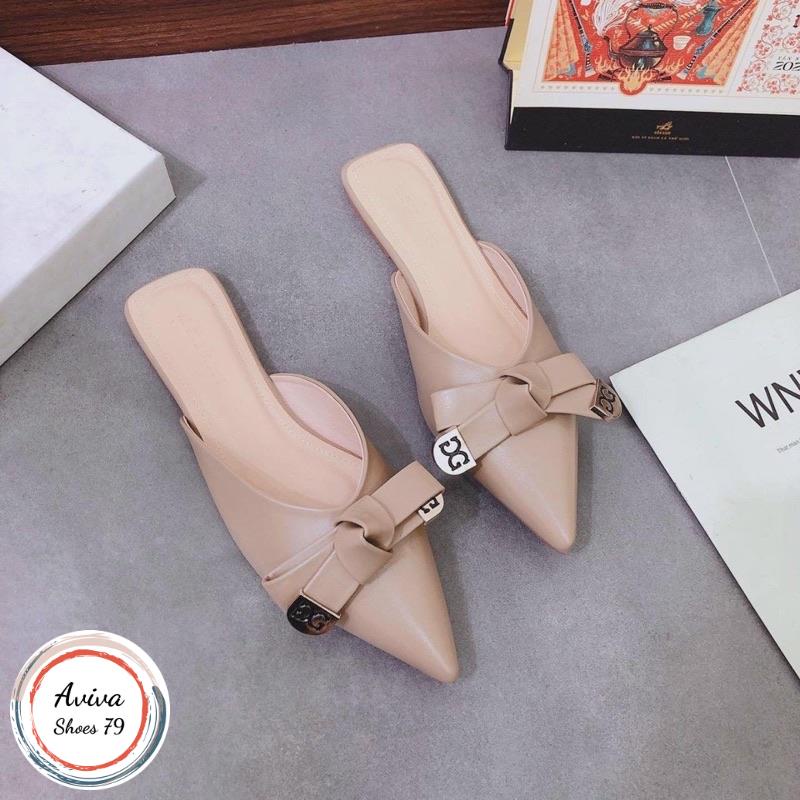 Giày sục bệt mũi nhọn khoá nơ GG h2stroe chất da xinh xắn siêu hót