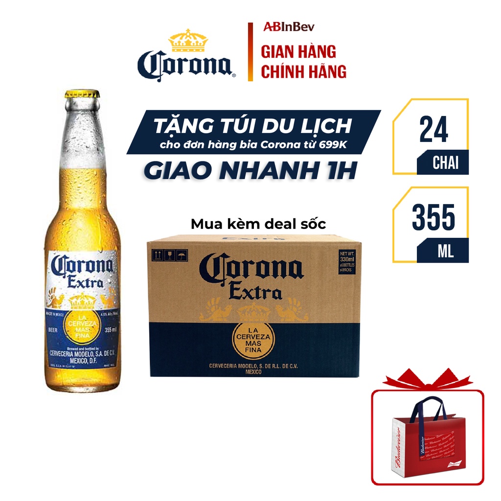 [GIAO NHANH 1H - HCM] Bia Corona Extra nhập khẩu thùng 24 chai (355ml/chai)