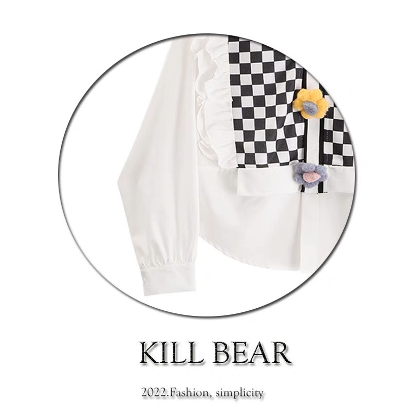 Áo sơ mi in hoạ tiết ô van 2023 KILL BEAR