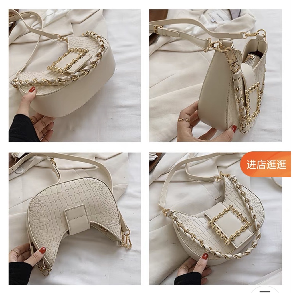 Túi đeo chéo nút vuông ô vàng sáng siêu sang  - Túi xách nữ, túi kẹp nách kiểu dáng sang chảnh, bánh bèo