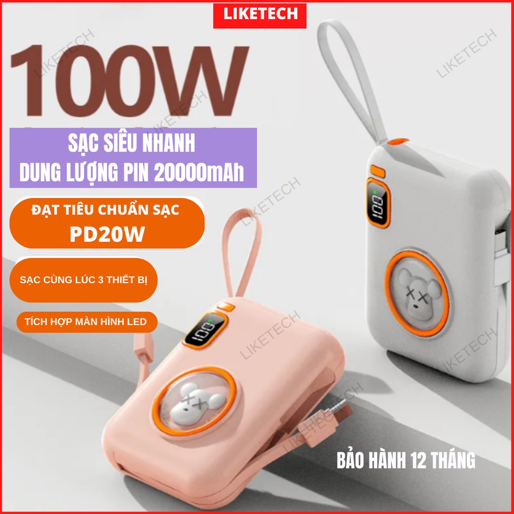(Tặng Kèm Tai Nghe ) Sạc Dự Phòng 10000mAh nhỏ gọn tích hợp 3 cổng sạc cùng lúc 3 thiết bị sạc siêu nhanh hiển thị % pin