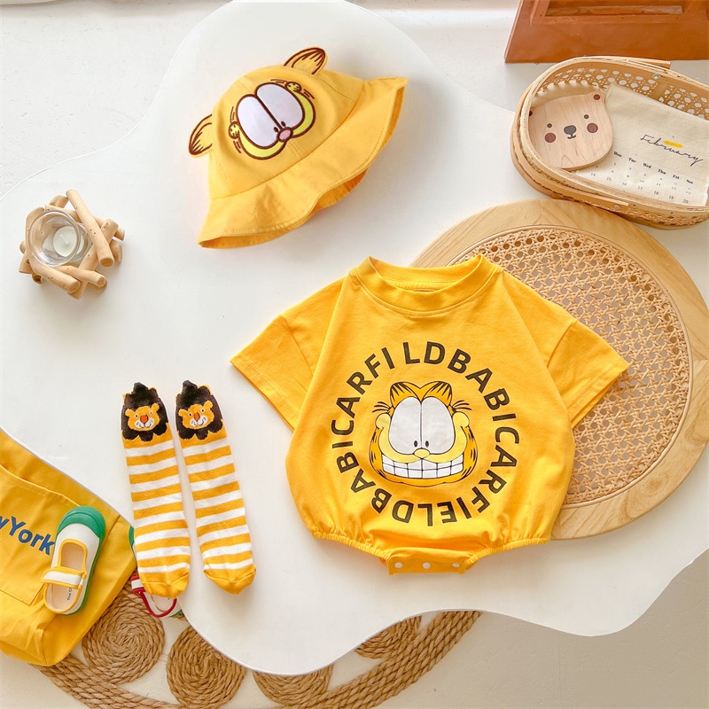 Áo liền quần PINPOO tay ngắn in hình mèo Garfield dễ thương cho bé sơ sinh