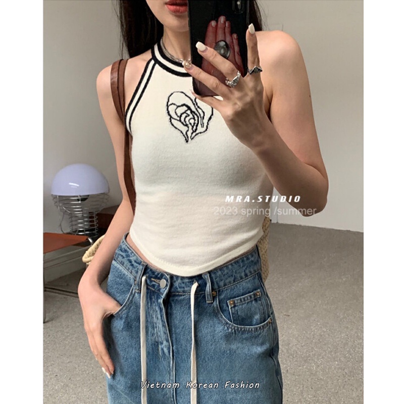 áo croptop trễ vai tay lỡ dệt kim hoạ tiết hoa hồng thêu thiết kế hợp thời trang