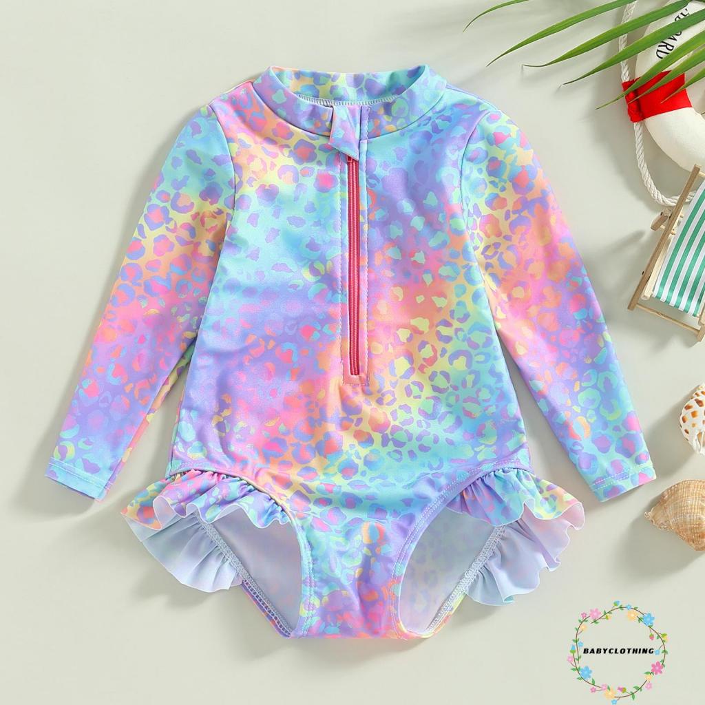 Bộ Đồ Bơi Liền Thân Dài Tay Họa Tiết Vảy Cá Cho Bé Gái