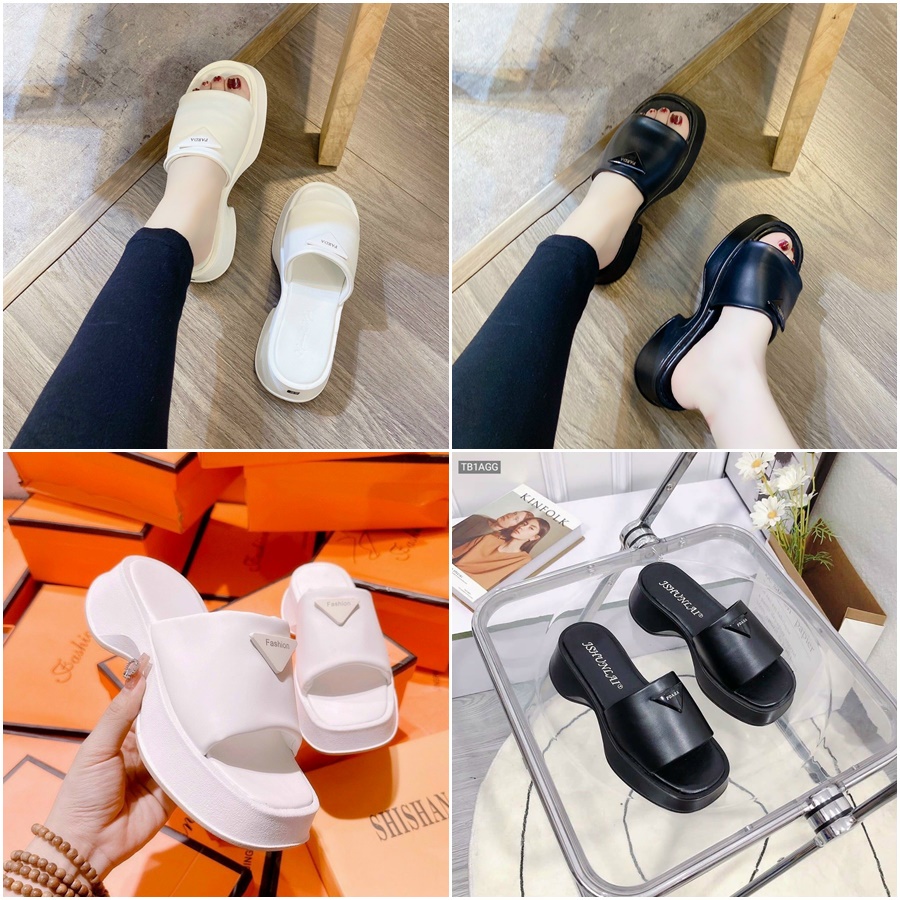 Dép bánh mì nữ Dép bánh mỳ quai ngang mác pra.da đế mới chống trơn trượt cao 5p hàng loại 1-BMPRADA5P