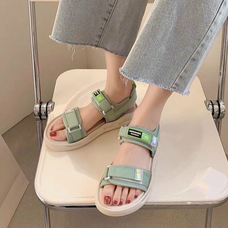 Giày sandal nữ Fin quai dán siêu đẹp siêu bền chất liệu canvas mẫu mới, dép sandal quai hậu đi học