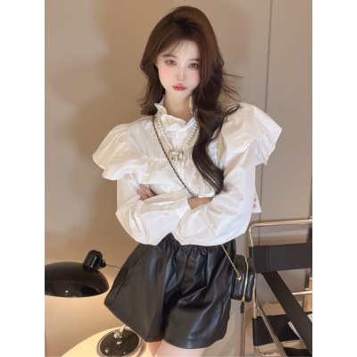 Áo Sơ Mi Tay Dài Rộng Cổ Thắt Dây Eo Cao Phong Cách Mới Dành Cho Nữ